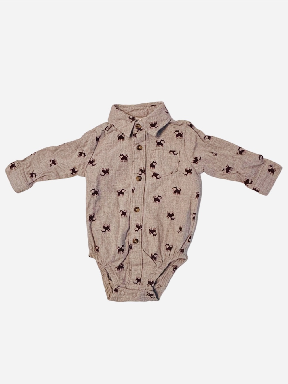 Carter's Beige LS Button Front Bodysuit with Brown Animal Print 6M 10 0589